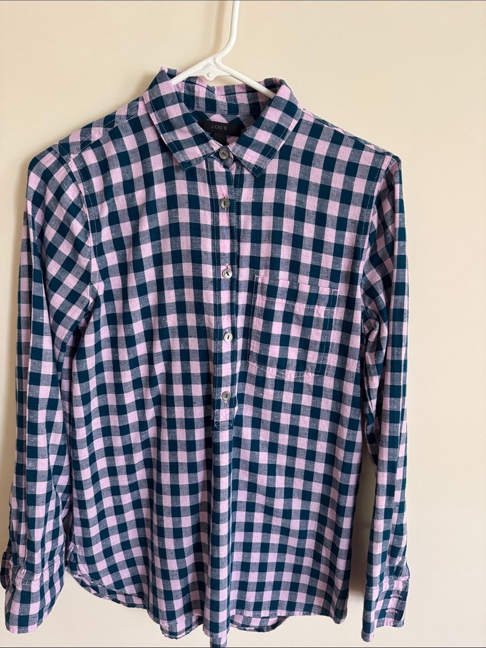 J. Crew Teal and Light Pink Plaid Button-Down